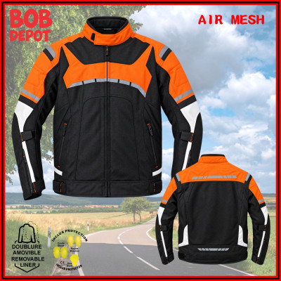 Manteau de Moto AIR MESH avec Doublure Amovible -Noir/Orange
