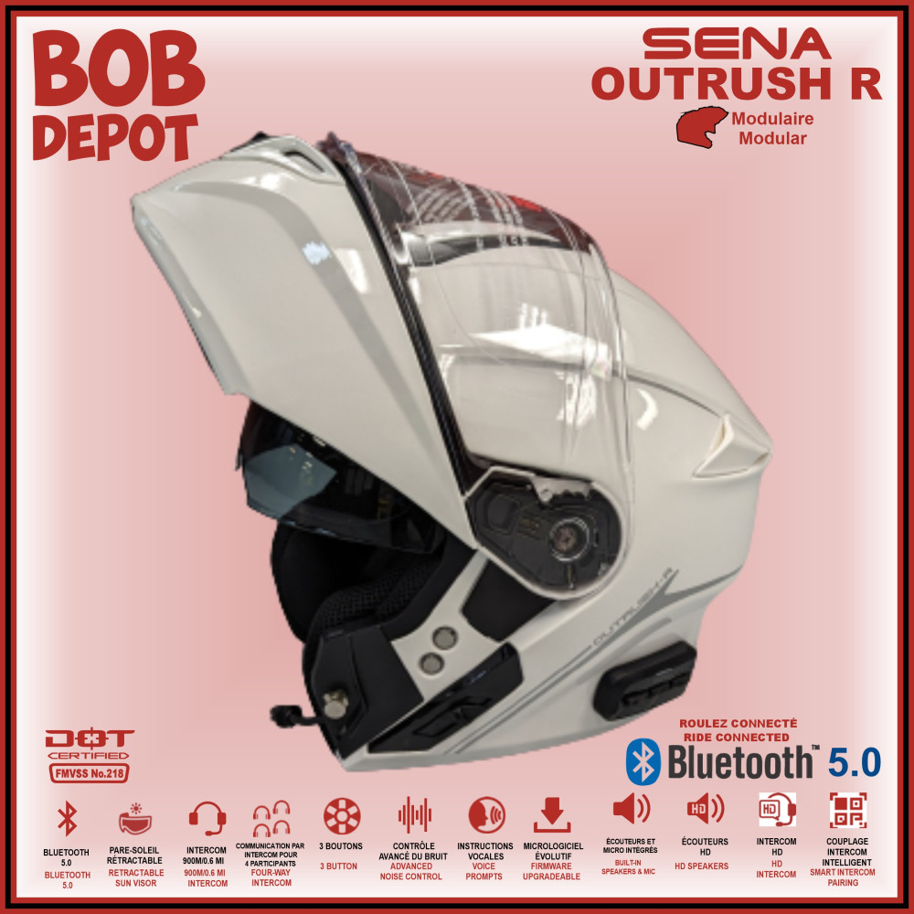 Casque Moto Modulable Sena Outrush Blanc Double Homologation Bluetooth  Intégré Vente en Ligne 