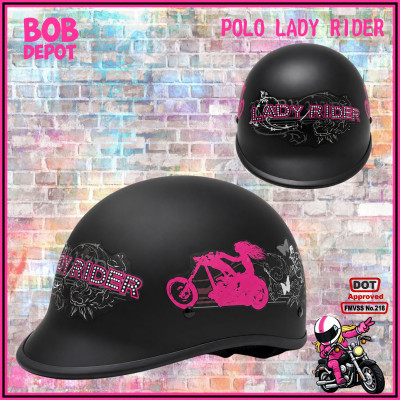 Demi-Casque de Moto Polo LADY RIDER - Noir Mat/Rose Mat