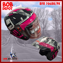 Casque de Moto 3/4 Visage Ouvert - Noir/Rose