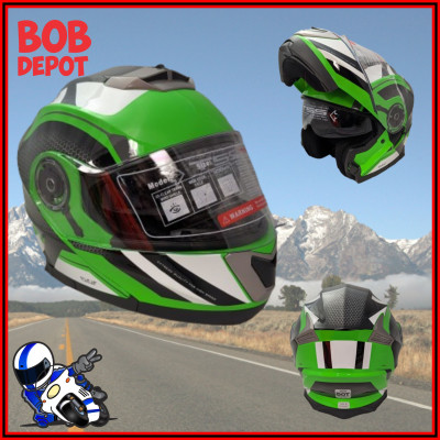 Casque de Moto Modulaire Vert Graphic
