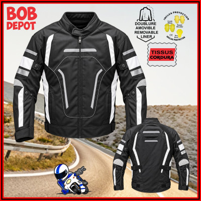Manteau de Moto en CORDURA - Noir/Blanc
