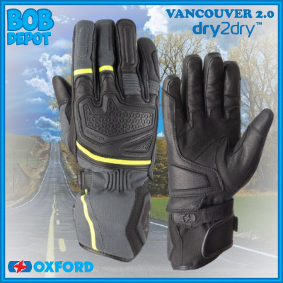 Gants de Moto VANCOUVER 2.0 DRY2DRY™ - Noir/Charcoal/Jaune