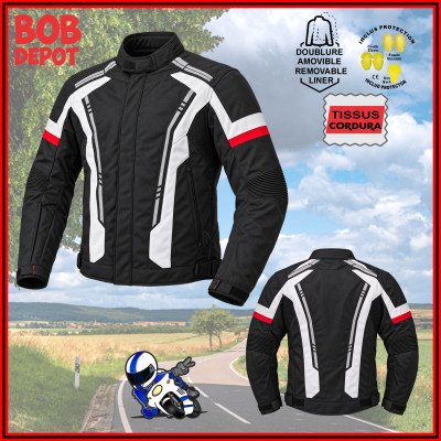 Manteau de Moto en CORDURA - Noir/Blanc/Rouge