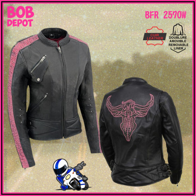 Manteaux de Moto en Cuir avec Motif Phoenix brodé