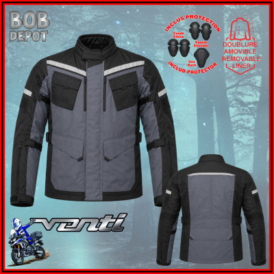 Manteau de Moto ADVENTURA Imperméable - Noir/Gris