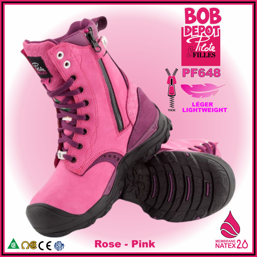 Bottes de sécurité à cap d'acier pour femmes 8, rose de PILOTE ET