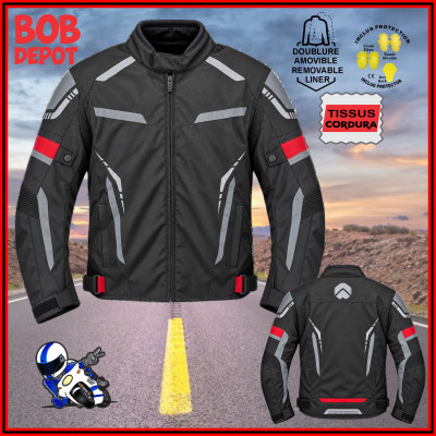 Manteau de Moto en CORDURA - Noir/Rouge