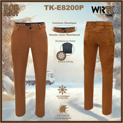 Pantalon Charpentier Confortable Doublé en Polar- Extensible
