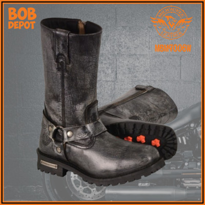 Botte de Moto en Cuir Gris Vieilli et Fermeture Éclair