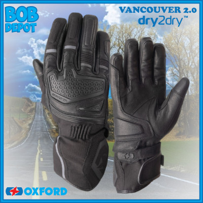 Gants de Moto VANCOUVER 2.0 DRY2DRY™ - Noir Furtif