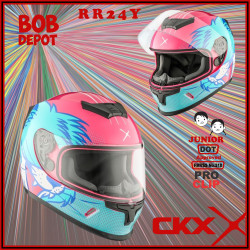 Casque de Moto Intégral RR24Y CAT Junior - Bleu/Rose