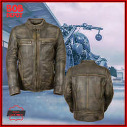 Manteaux de Moto Vintage en Cuir Vieilli - Ventilée
