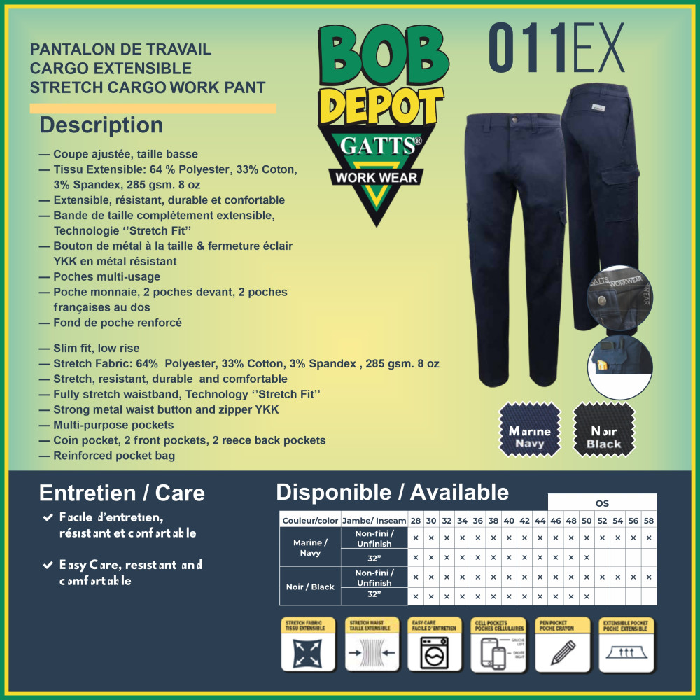 Pantalon de travail pour homme doublé en polar Gatts #011EXD