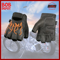 Gants de Motard en Cuir avec Gel - Flammes Oranges