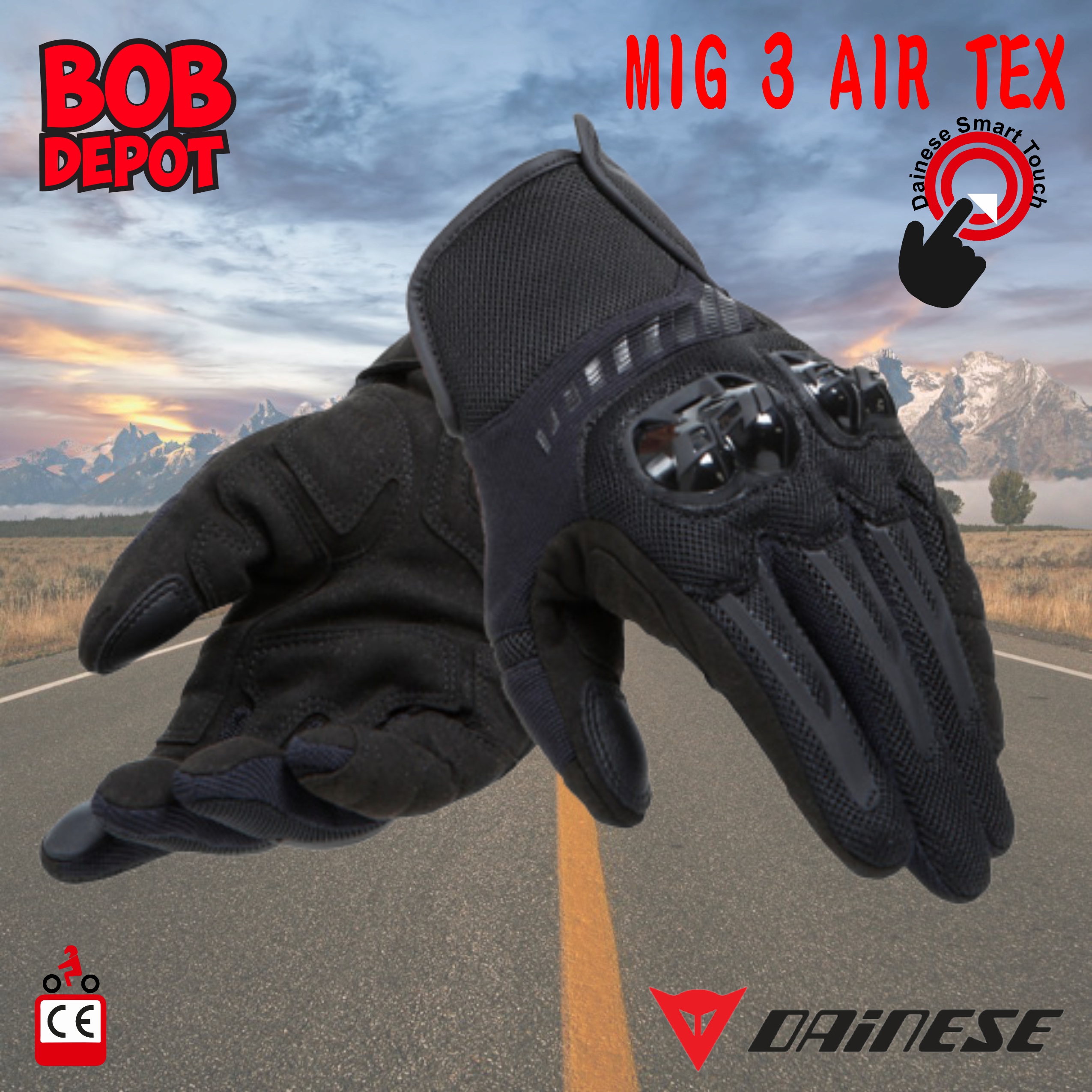 Gants de Moto MIG 3 AIR TEX - Noir