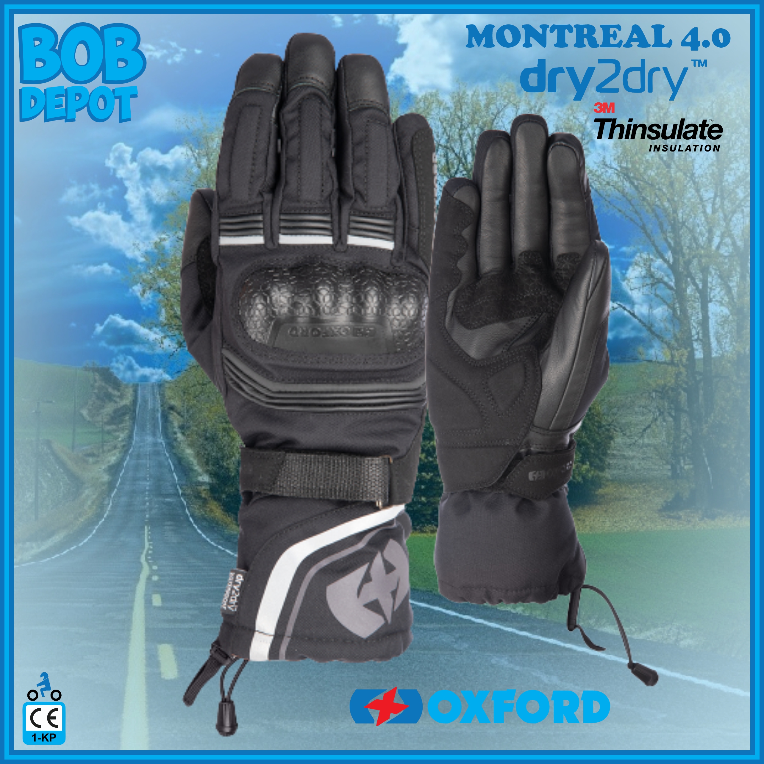 Gants de Moto MONTREAL 4.0 DRY2DRY™ - Noir Furtif