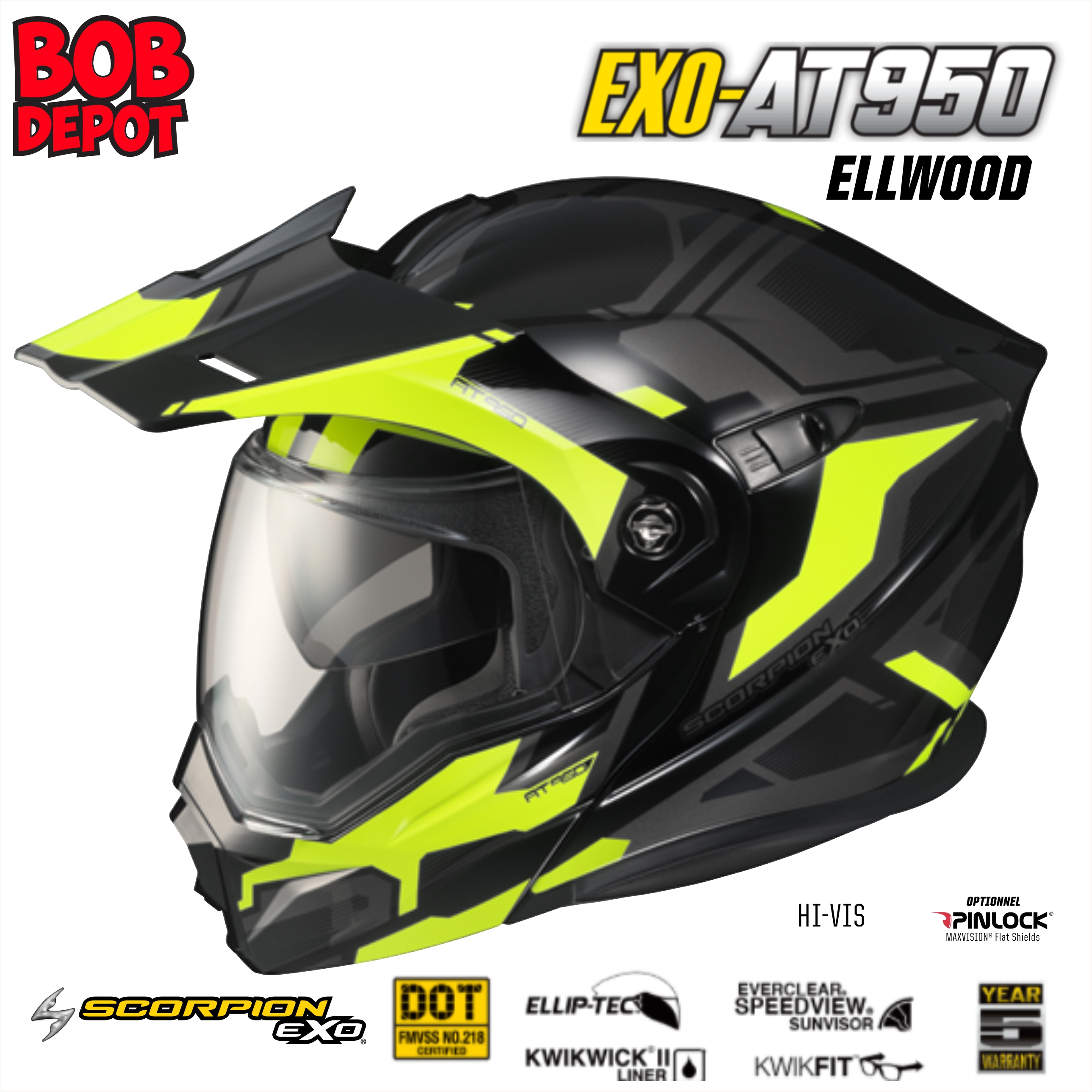 Casque Moto Modulaire EXO-AT950 ELLWOOD - Hi-Viz